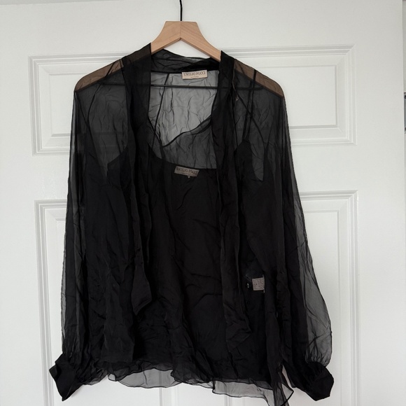 Emilio Pucci black sheer neck tie top - Picture 1 of 3